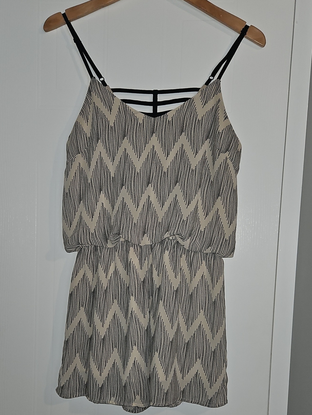 Ya Los Angeles Black and Cream Zigzag Romper with Strappy Back